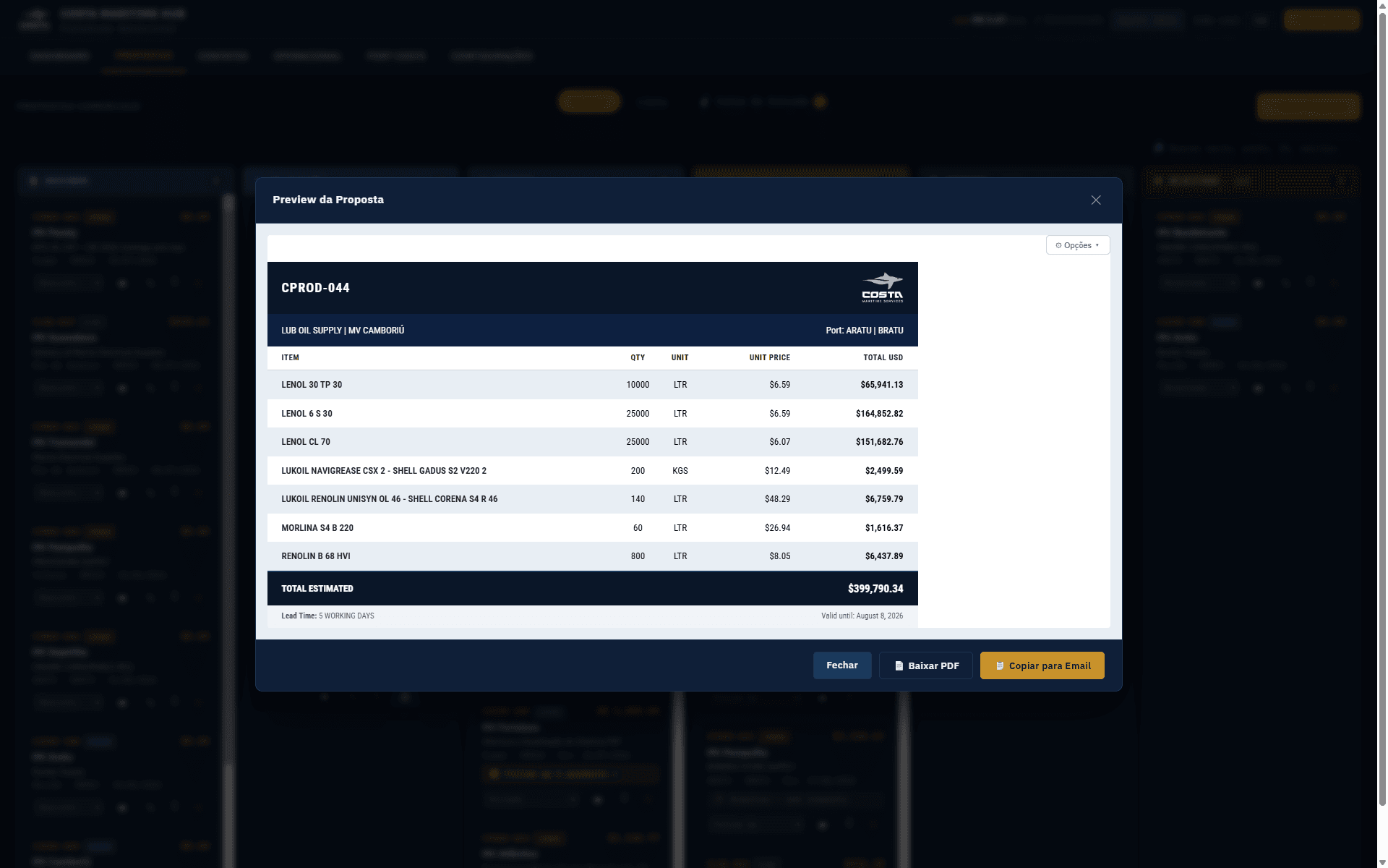 Tela do módulo Documentos do CRM